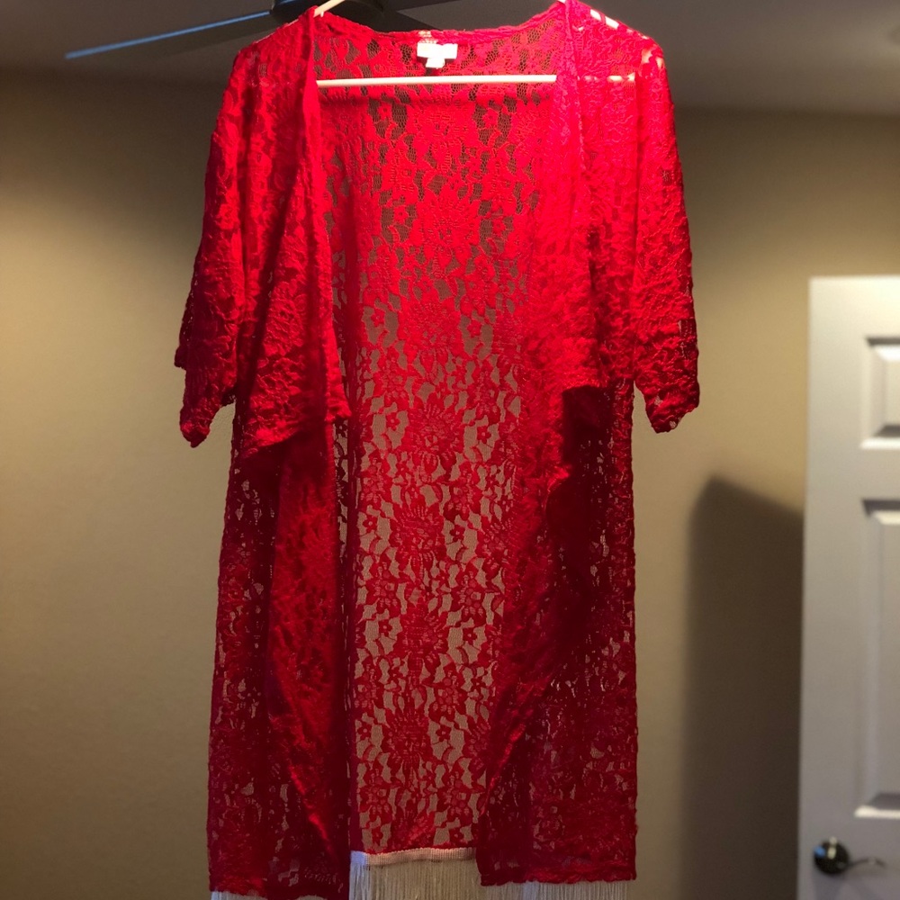 NWOT Red Lace with Cream fringe LuLaRoe Monroe